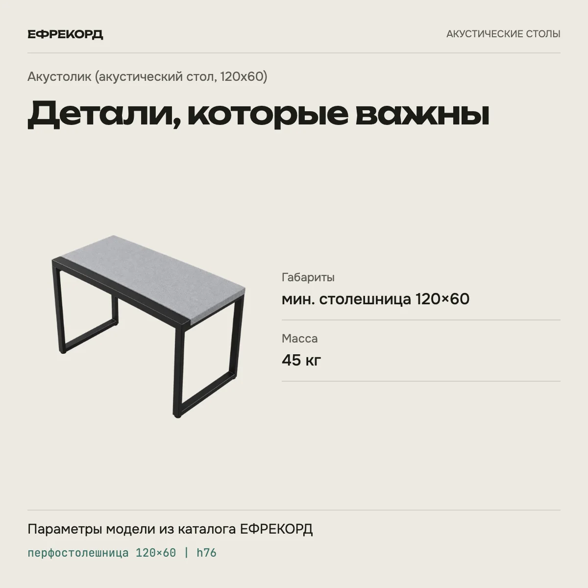 Акустолик (акустический стол, 120x60) — характеристики модели